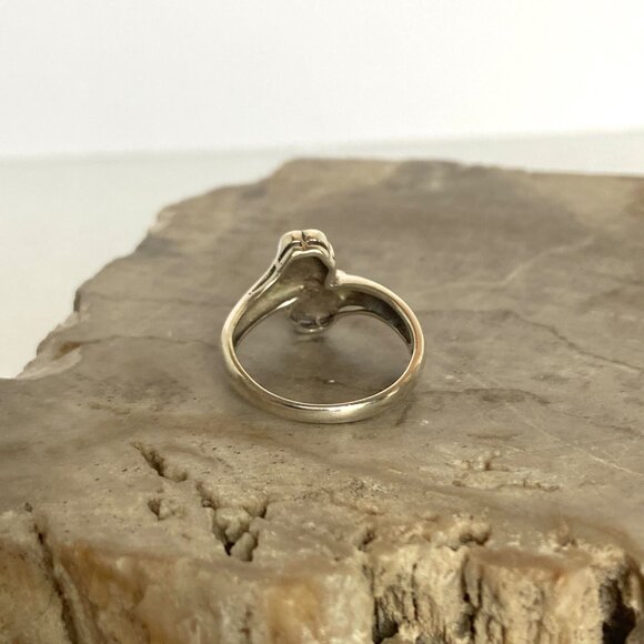 Sterling Silver 925 Black Onyx Cabochon Bypass Style Fixed Band Ring Sz 6.5 - Picture 7 of 16